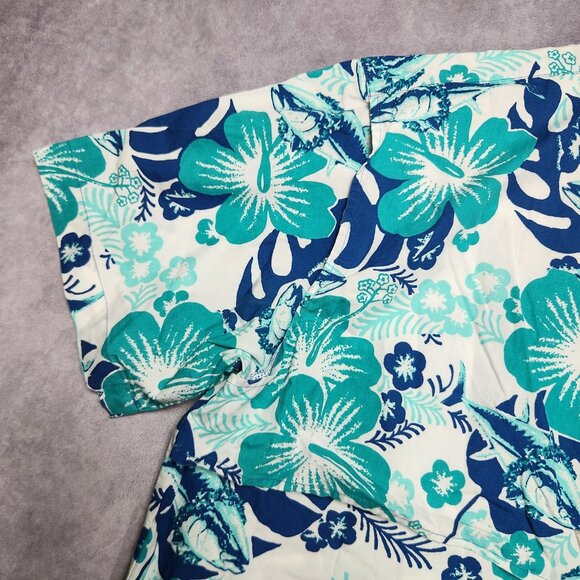 Columbia PFG Shirt Mens Large Floral Hawaiian Fishing Vented Short Sleeve Blue - Picture 13 of 15